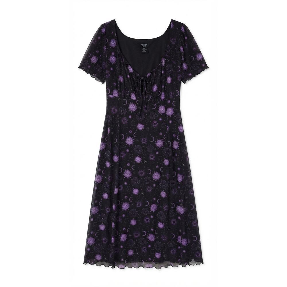 Cosmic Aura 3X Black Purple Celestial Whimsygoth Dress Witchy Goth Grunge